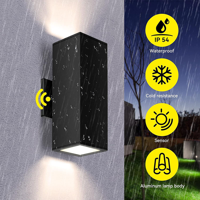 Up Down Cuboid Black Bronze Motion Sensor Outdoor Wall Light